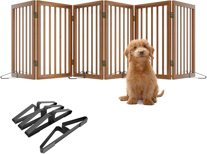 Freestanding Pet Gate Foldable Dog Gate Walnut Bamboo Dog Gates by MinoKesper