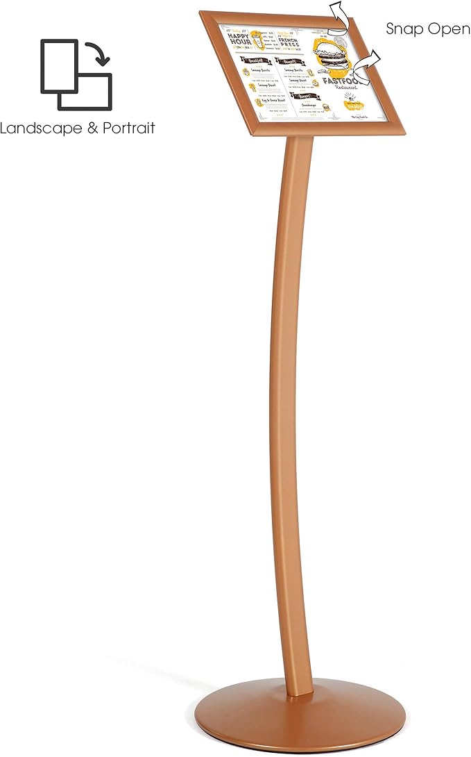 M&T Displays Curved Menu Board, 8.5x11 Pedestal Sign Holder Copper Floor - Image 2