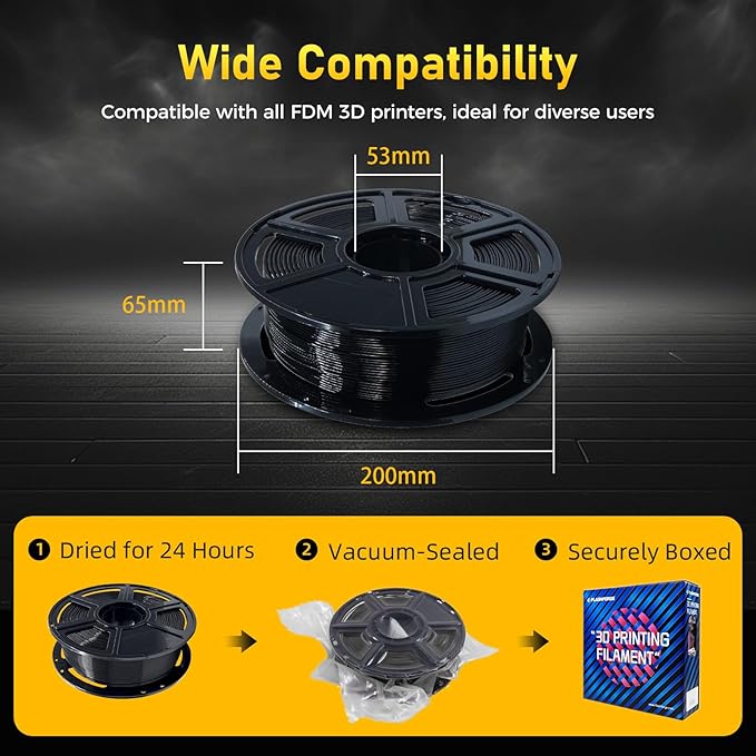 FLASHFORGE Rapid PETG Filament 1.75mm Black, Max 600mm/s High Speed Printing - Image 6