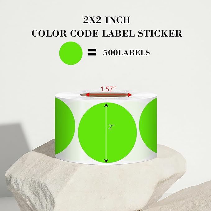 2 Inch Light Green Circle Stickers 500 Pcs, Permanent Color Coding Dots - Image 2