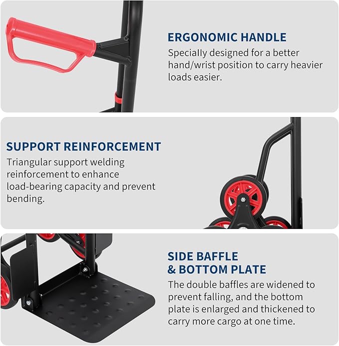 3 in 1 Industrial Convertible Stair Climbing Cart, 1000 LBS Capacity Folding - Image 3