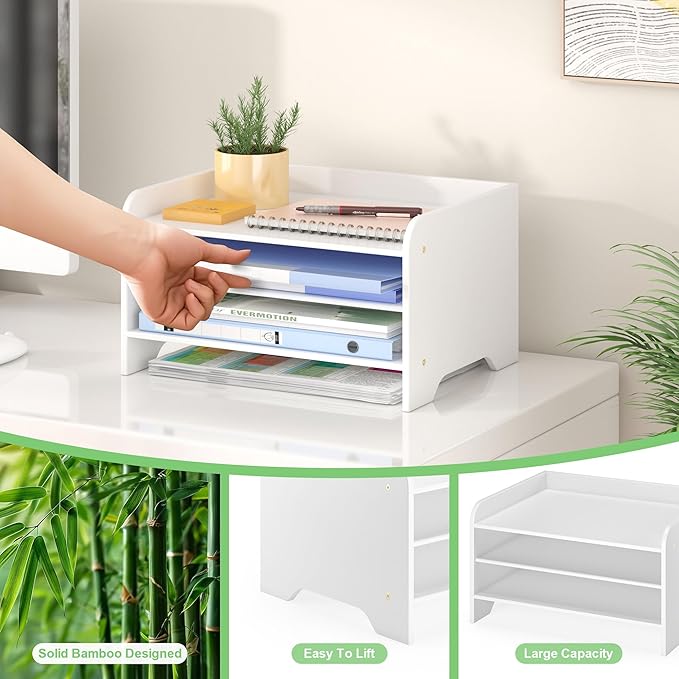 Bamboo Desk Organizer Mail Holder Countertop Letter Tray File Organizer - Image 6