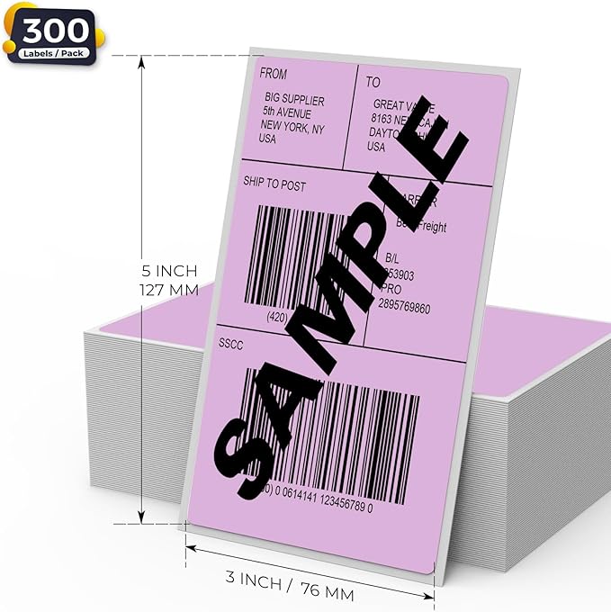 Purple Thermal Labels 3 × 5 Inch Vinyl Self-Adhesive Fanfold Direct Shipping - Image 7