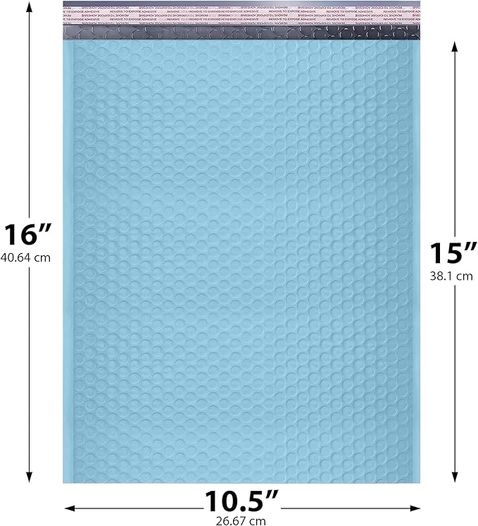 Light Blue 10.5x16 Inch Large Poly Bubble Mailers #5 | Padded Envelopes - Image 2