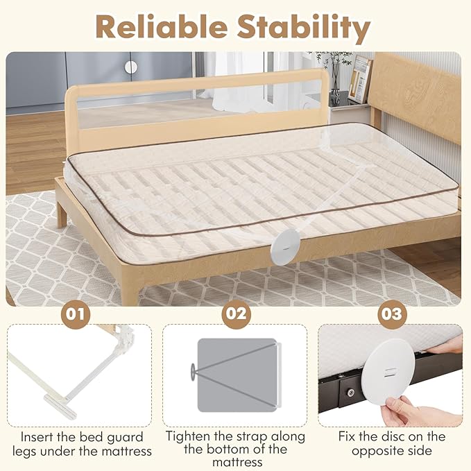 BABY JOY Bed Rails for Toddlers, Upgraded Swing Down Bed Guard w/Safety Strap - Image 4