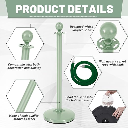 Ferraycle 4 Pcs Stainless Steel Stanchions Post Queue 38 Inch, 5 ft Velvet Rope - Image 4