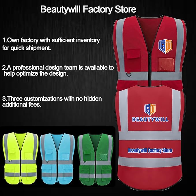 BeautyWill 10/20 Pack Custom Logo Safety Vest, Bulk High Visibility Class 2 - Image 2
