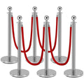 Silver Stanchion Post for Red Carpet, 6 Pack Stanchions and 4pcs Red Velvet by Berverra