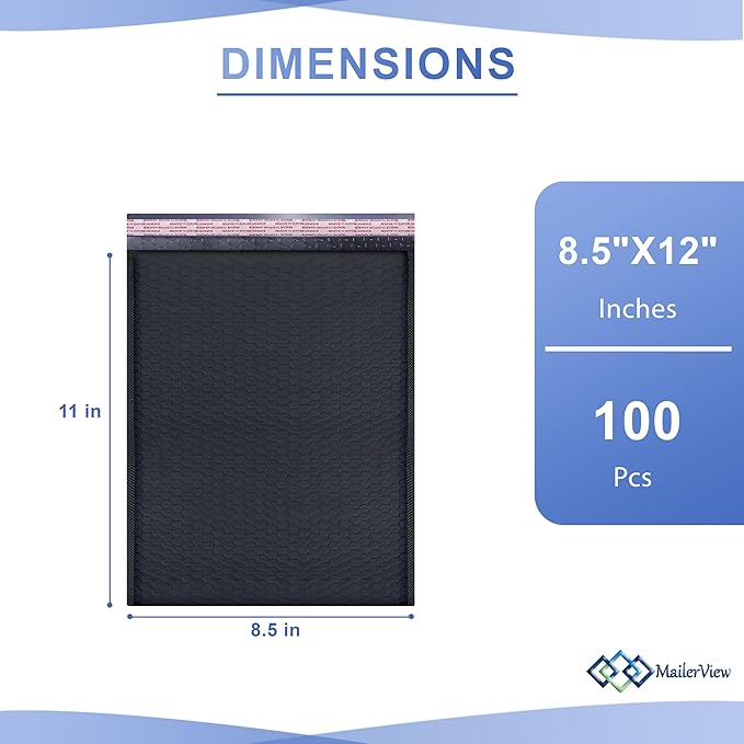 Black Poly Bubble Mailers 8.5x12 inch #2 | Self Seal Padded Envelopes | - Image 2