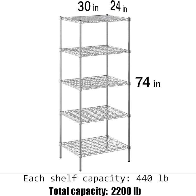 24" Deep x 30" Wide x 74" Height Wire Shelving Kit | 5-Tier | NSF Commercial - Image 3