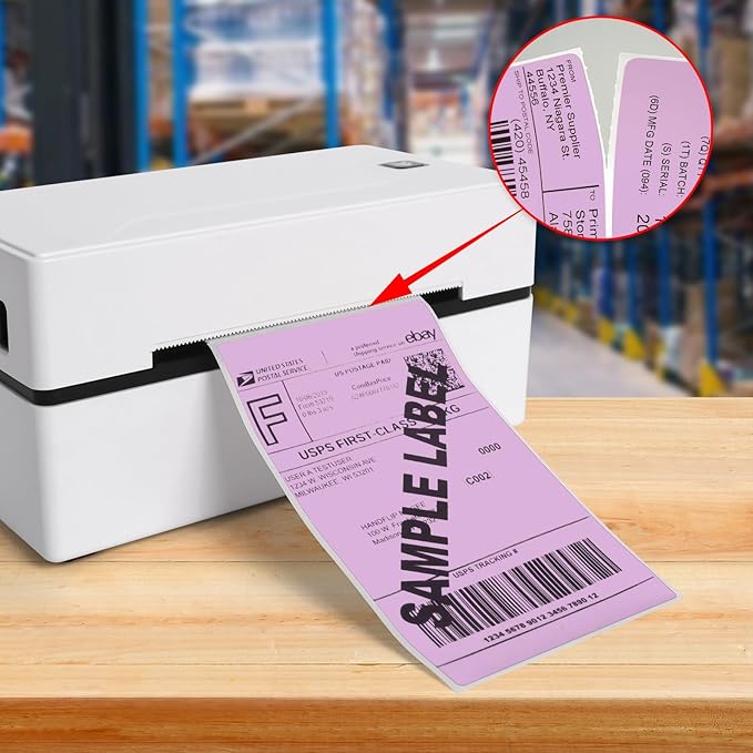 Purple Thermal Labels 3 × 5 Inch Vinyl Self-Adhesive Fanfold Direct Shipping - Image 2