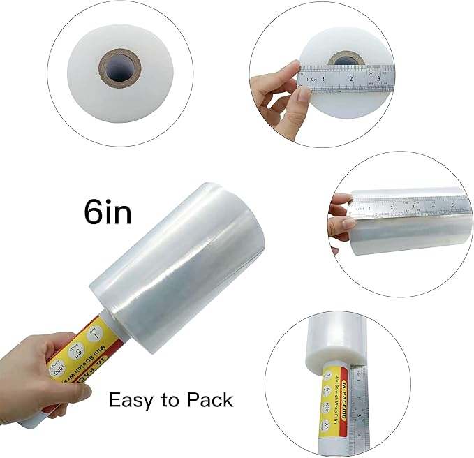 Stretch Wrap Clear Plastic Wrap Roll 6 inch X 1000Ft 80 Guage Industrial Mini - Image 2