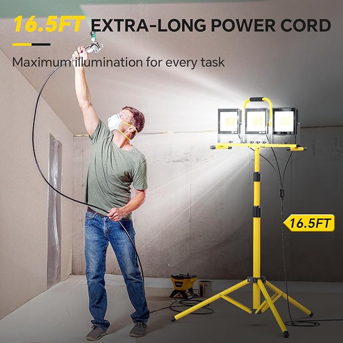LED Work Lights with Stand: 3 Head Adjustable Work Light with Individual Switch - Image 7