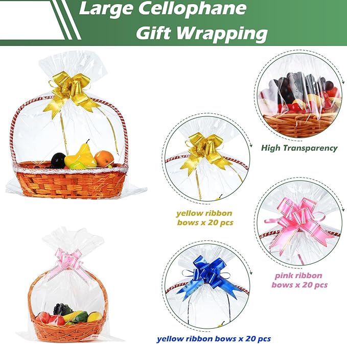 60 Packs Large Clear Cellophane Bags 14x20 18x24 24x30 Inches Jumbo Gift Basket - Image 3