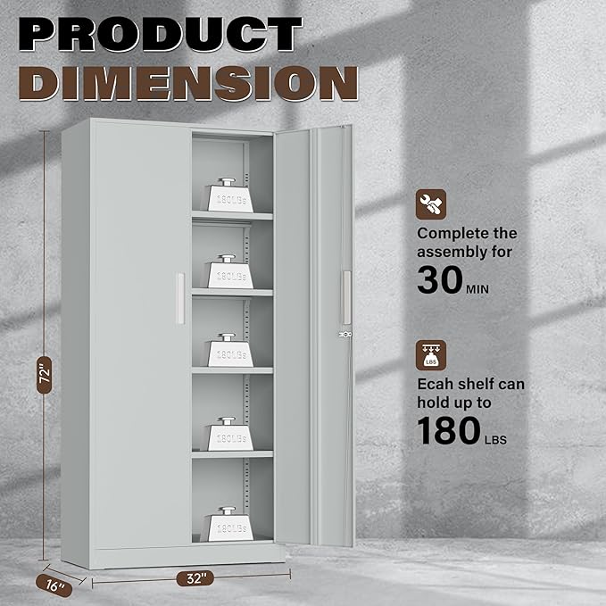 Incbruce 72” Metal Storage Cabinet, Locking Steel Storage Cabinets - Image 3