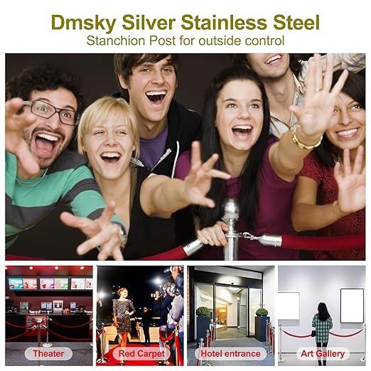 Stainless Steel Stanchion Post Queue, 5 ft Red Velvet Rope Red Carpet Ropes and - Image 6