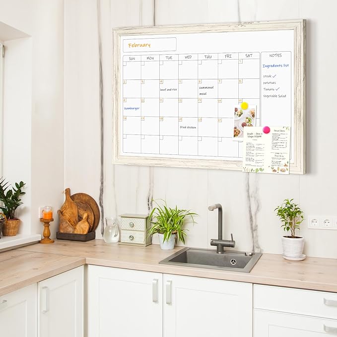 4 THOUGHT Whiteboard Calendar 36" x 24" Magnetic Dry Erase Board Wood Frame - Image 8