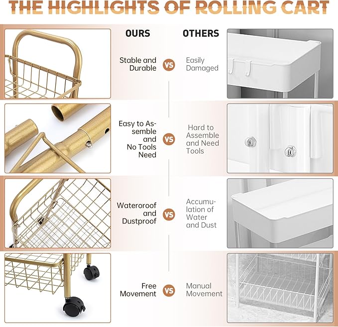 3 Tier Mesh Rolling Utility Cart - Image 4