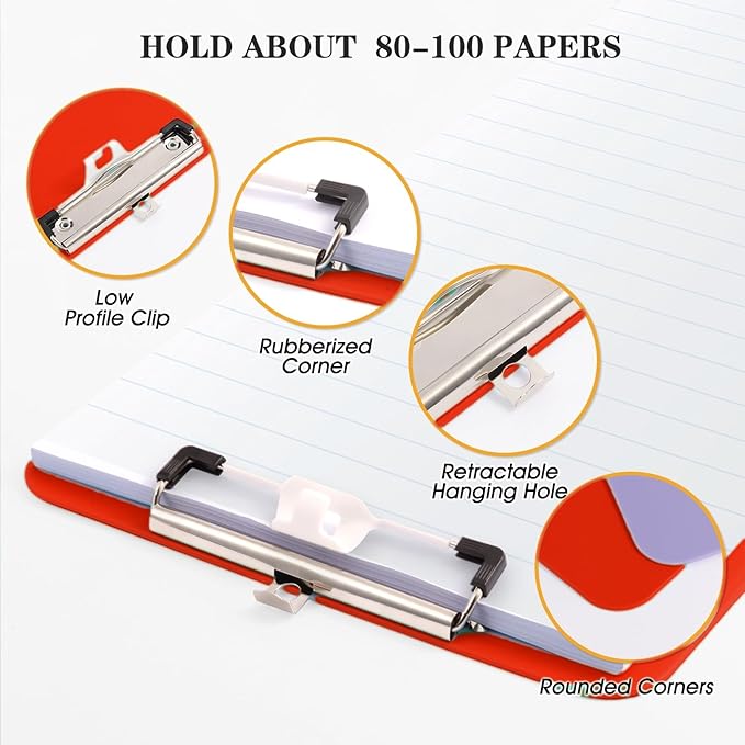 Red Nursing Clipboard with Pen Holder, Plastic Clip Boards 8.5x11 Heavy Duty - Image 5