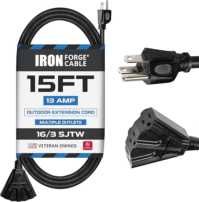 Iron Forge Cable 15 Ft Black Extension Cord by IronForgeCable