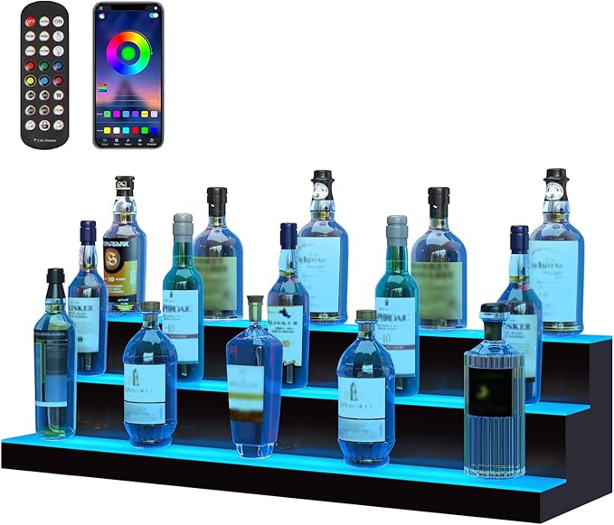 VEVOR LED Lighted Liquor Bottle Display, 3 Tiers 40 Inches, Supports USB by VEVOR