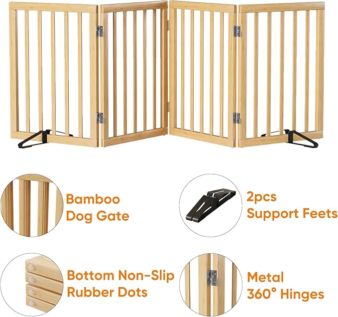 Natural 37-74" Wide Dog Gate for Stair, Bamboo Dog Gates for The House Doorways - Image 5