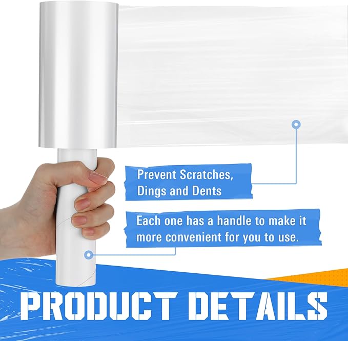 Frienda 12 Pcs 5 Inch Plastic Stretch Wrap Film Roll 500ft Clear Mini Moving - Image 3