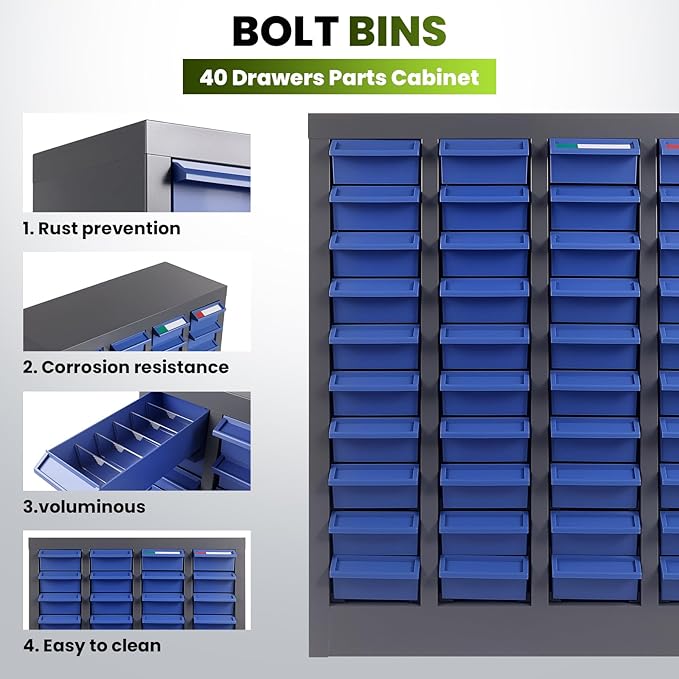 Part Cabinet with 40 Drawers, Shelves & Label Stickers - Image 4