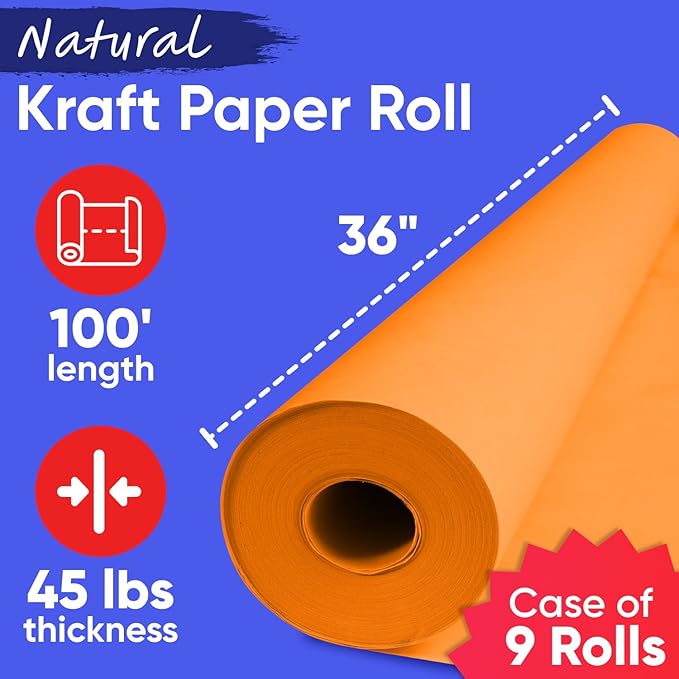 36" x 1200" Orange Kraft Paper, 45 lbs Thickness, Kraft Paper - Image 2