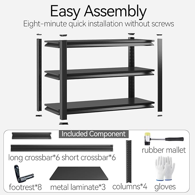 3-Tier Storage Shelves, Garage Metal Shelving Unit, Adjustable, Double-Layer - Image 6