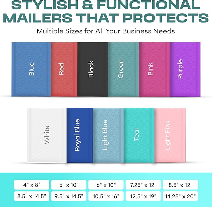 Teal Poly Bubble Mailers 7.25x12 inch #1 | Self Seal Padded Envelopes | - Image 8
