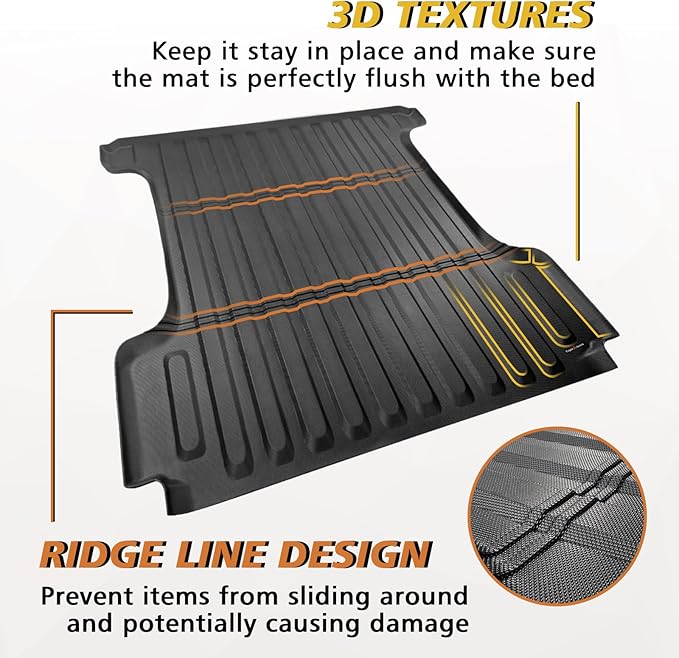 TripleAliners Truck Bed Mat & Floor Mats Front Rear Full Set Compatible - Image 6