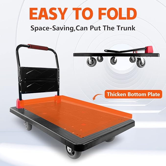 Platform Truck, Foldable Push Cart Dolly w/Five 360 Swivel 6'' Wheels, 1600LBS - Image 7