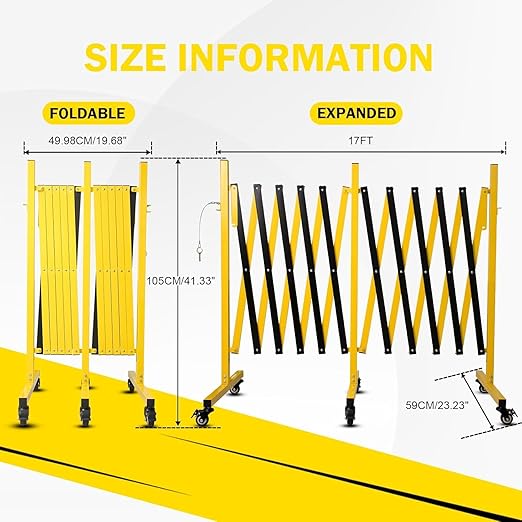17FT Traffic Barricade with Casters, Metal Expandable Barricade, Folding - Image 3