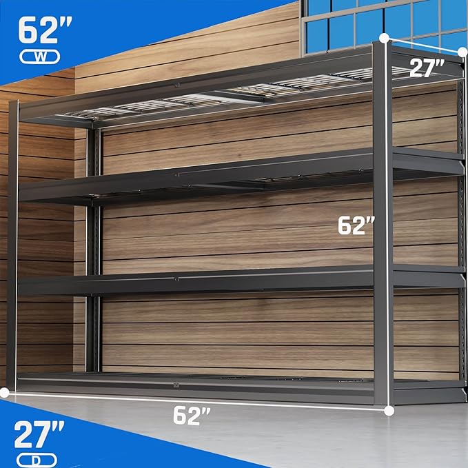 62" W Garage Shelving Heavy Duty, 4 Tier Garage Shelves, Commercial Metal Shelf - Image 3