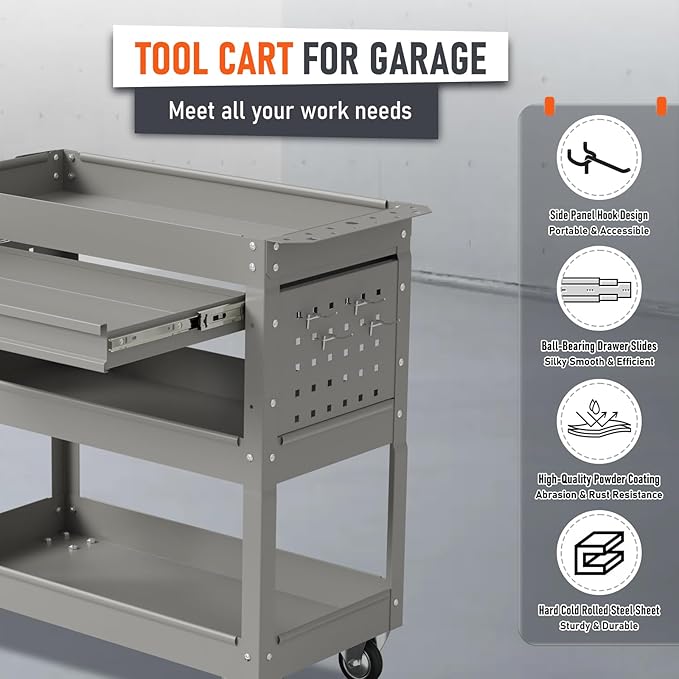 3 Tier Rolling Tool Cart, Heavy Duty Tool Cart on Wheels - Image 5
