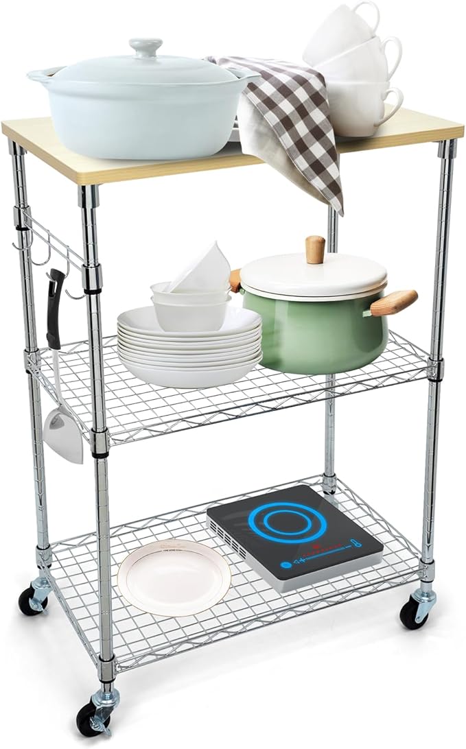 Chrome 3-Tier Rolling Kitchen Cart - Image 2