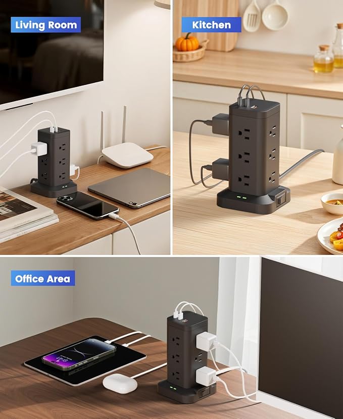 15-in-1 Power Strip Tower with Surge Protector 1800J, Fast Charging Tower PD20W - Image 7