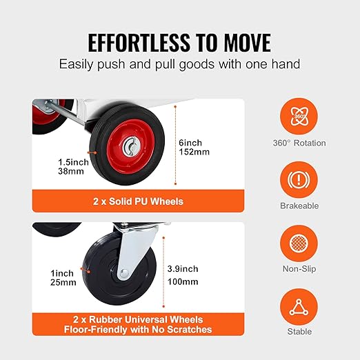 VEVOR Aluminum Folding Hand Truck, 2 in 1 Design 400 lbs Capacity, Heavy Duty - Image 3