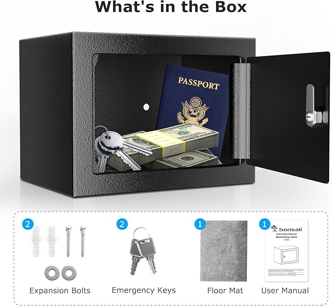 Bonsaii Safe Box with Key Lock, Steel Security Lock Box, 0.23 Cubic Feet - Image 6