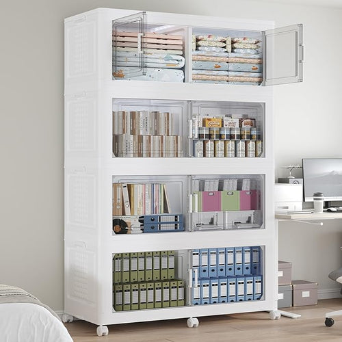 160GAL Storage Bins with Lid and Wheels, Stackable Closet Organizers and by Fangtueh