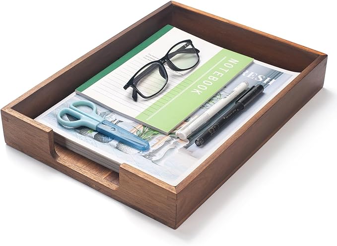 Wood Letter Tray, Acacia Wood Desk Tray, Wooden Desktop Organizer by XIMISISE