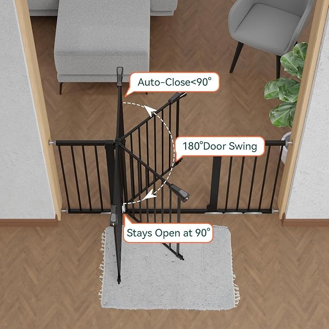 BABELIO 36" Tall Baby Gate, PressGuard P7, 29-55" Auto Close Pressure Mounted - Image 3