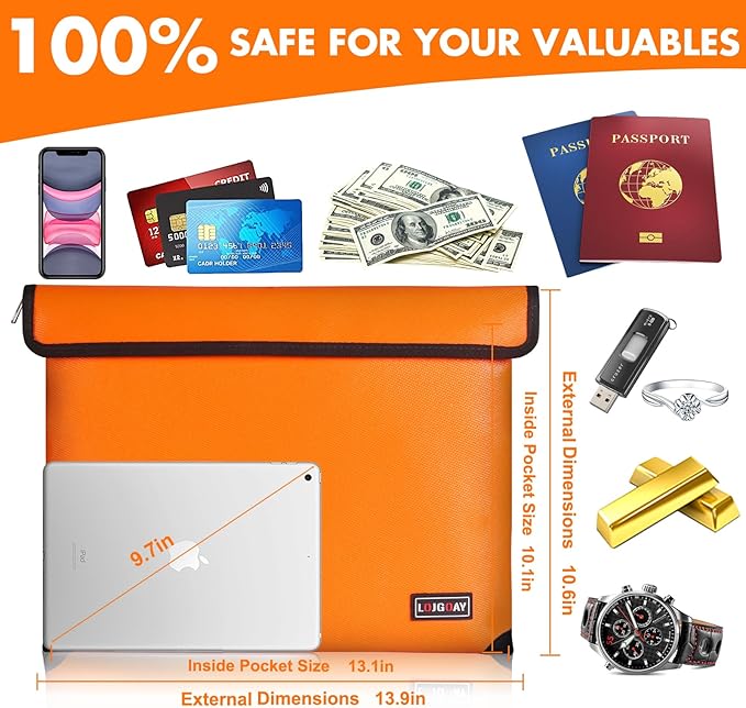 Fireproof Bag with 5200℉ Thermal Insulated, Waterproof Fireproof Box with Zipper - Image 6