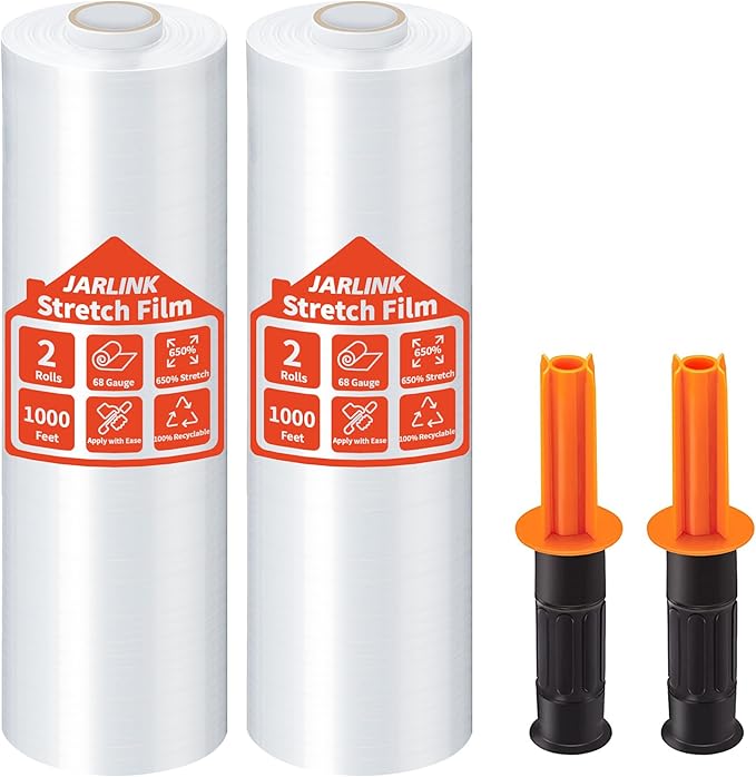 JARLINK 2 Pack Stretch Film, Industrial Strength Stretch up to 650% Stretch by JARLINK