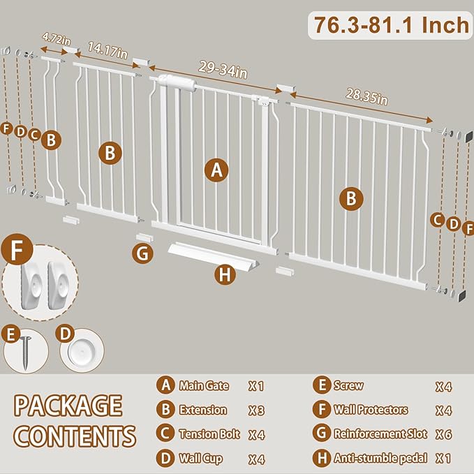 Baby Gate for Doorways Stairs Hallway 76.3-81.1 Inch Wide, Walk Through Child - Image 2