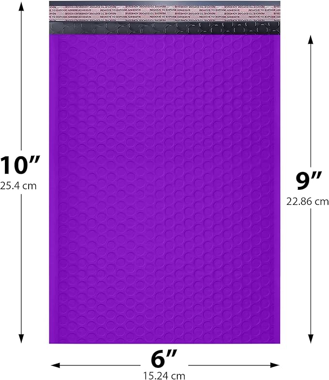 Purple Small Poly Bubble Mailers 6x10 inch #0 | Self Seal Padded Envelopes | - Image 2