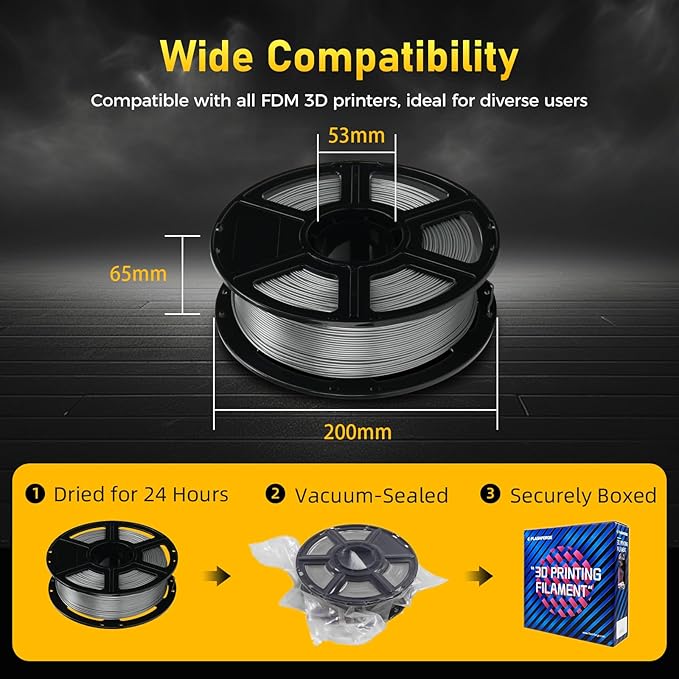FLASHFORGE Rapid PETG Filament 1.75mm Metallic Silver, Max 600mm/s High Speed - Image 6