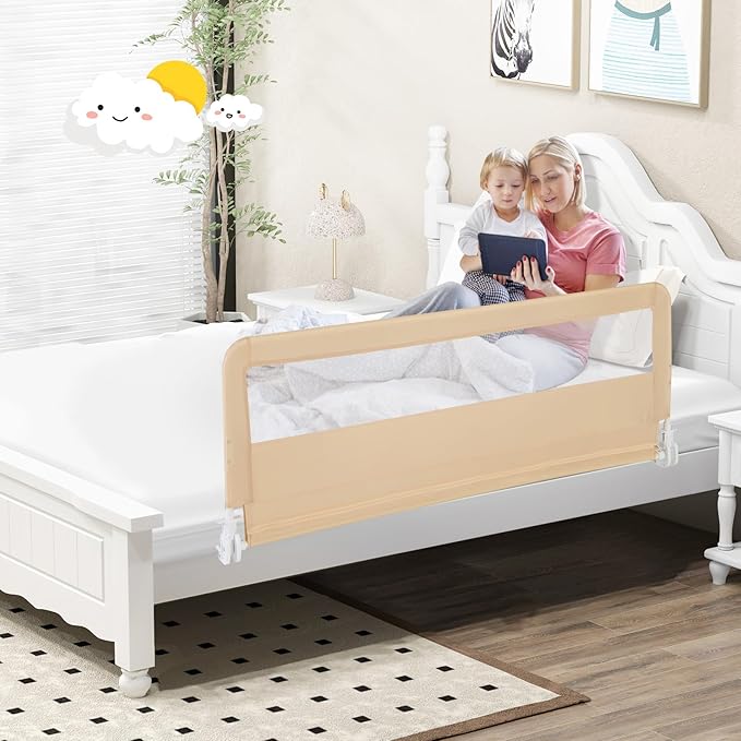 BABY JOY Bed Rails for Toddlers, Swing Down Bed Guard w/Safety Strap, Folding - Image 8
