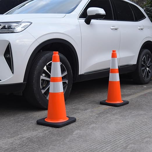 Fluorescent Orange PVC Traffic Cones, Heavy-Duty Black Base Garage Parking Lot - Image 7